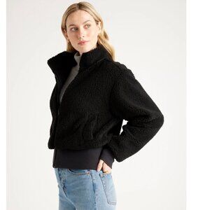 Quince Black Hooded Sherpa Jacket
